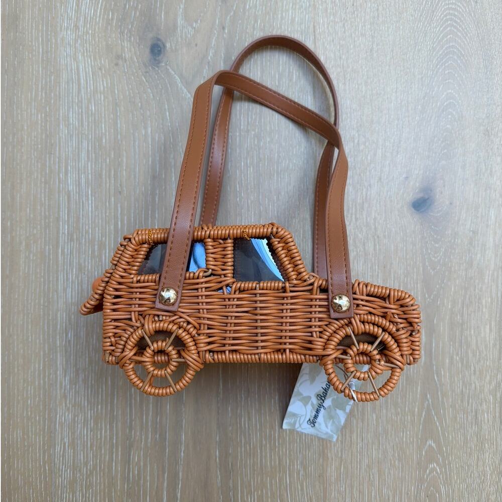 Tommy Bahama Rattan Car Shaped Bag Mini Size Tan